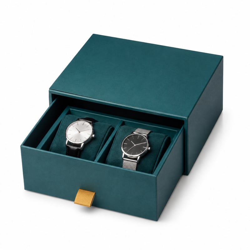 Caja con cajón para pareja de relojes