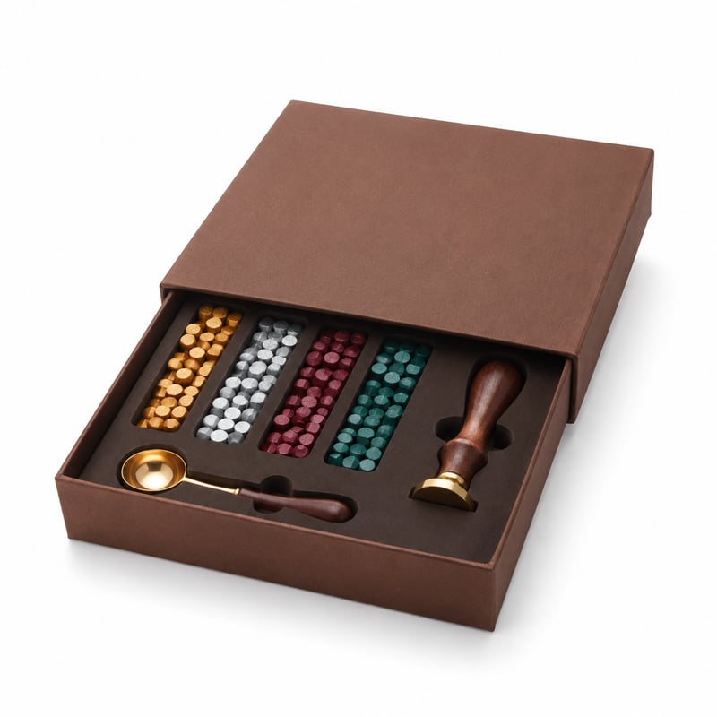 Caja con cajón para kit de sellos de cera
