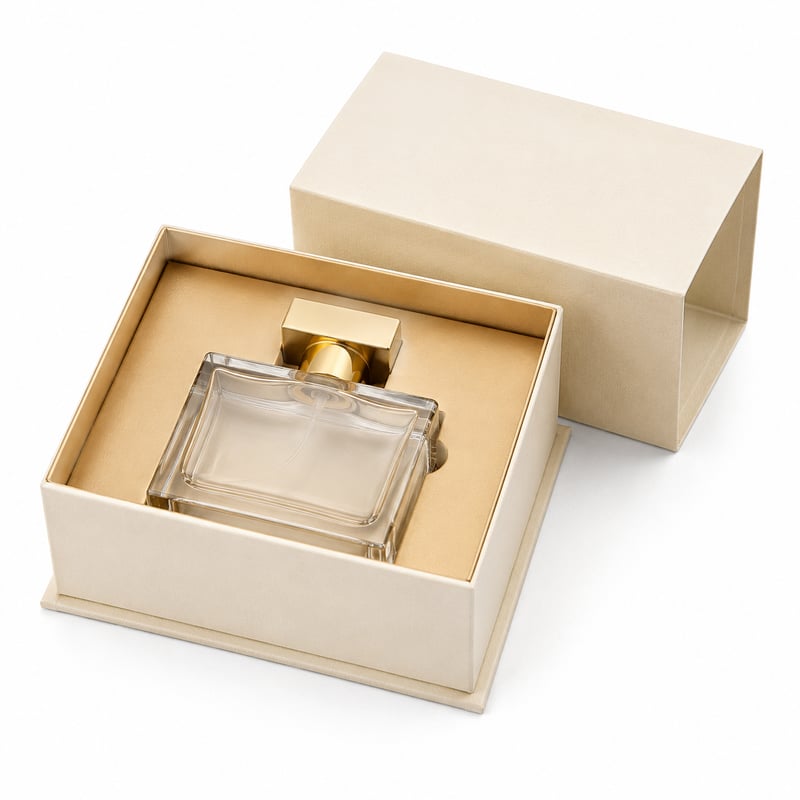 Caja con tapa y base para frasco de perfume