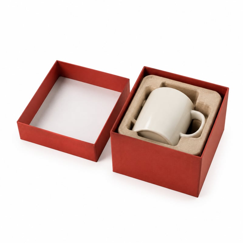 Caja de tapa y base para taza de cerámica