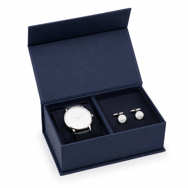 Caja magnética para reloj y gemelos